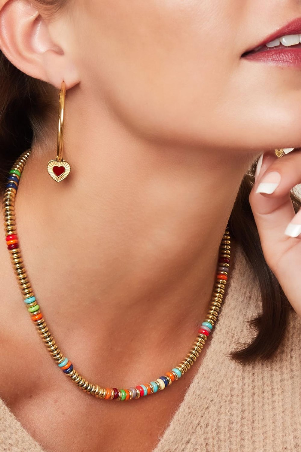 Collier avec perles plates - Couleur or Multicouleur Acier inoxydable h5Image3